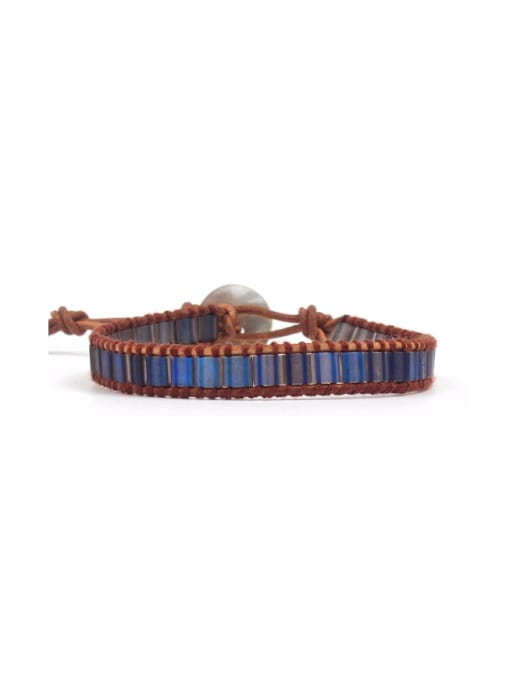 HB621-C Rectangle Natural Stones Woven Leather Fashion Bracelet