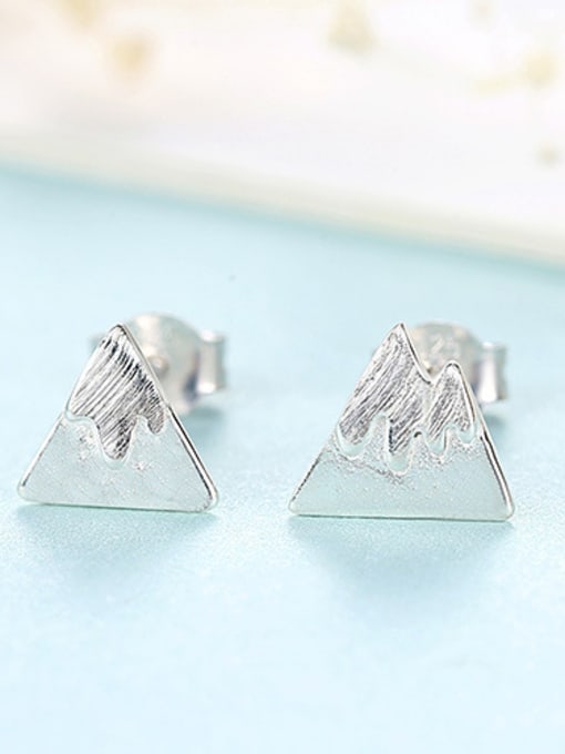 sliver 925 Sterling Silver With Glossy  Simplistic Asymmetry Triangle Stud Earrings