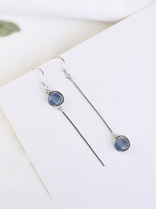 Peng Yuan Blue Crystal Asymmetrical Drop Earrings 0