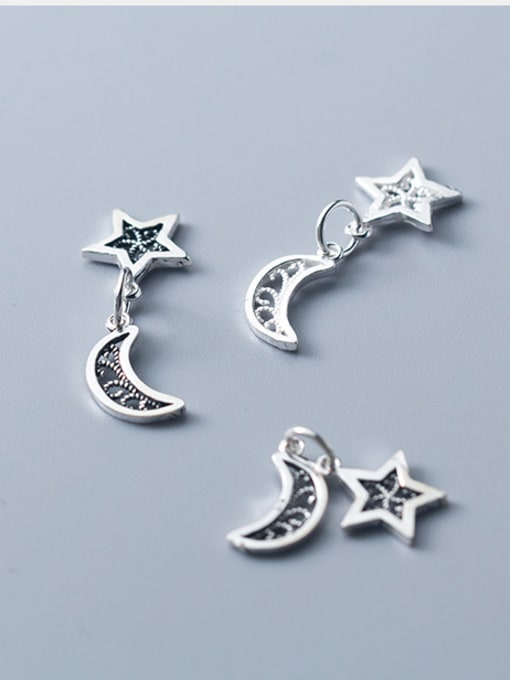 FAN 925 Sterling Silver With Antique Silver Plated Vintage Star Moon  Pendant 3