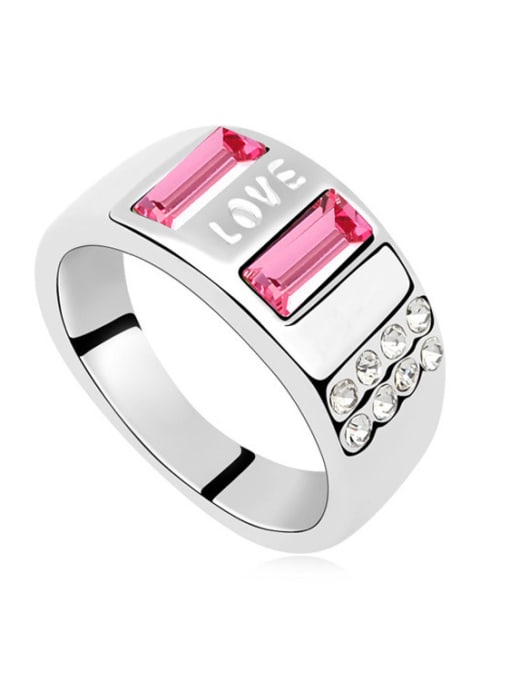 pink Simple Rectangular austrian Crystals Love Alloy Ring