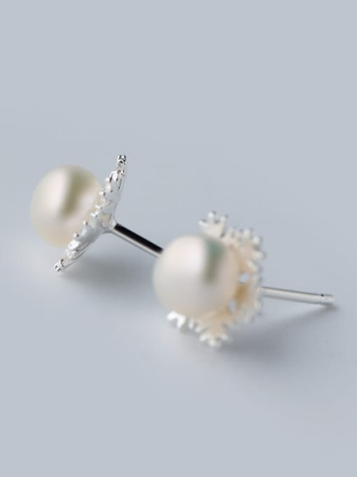 Rosh S925 Silver Snowflake Freshwater Pearl stud Earring 2