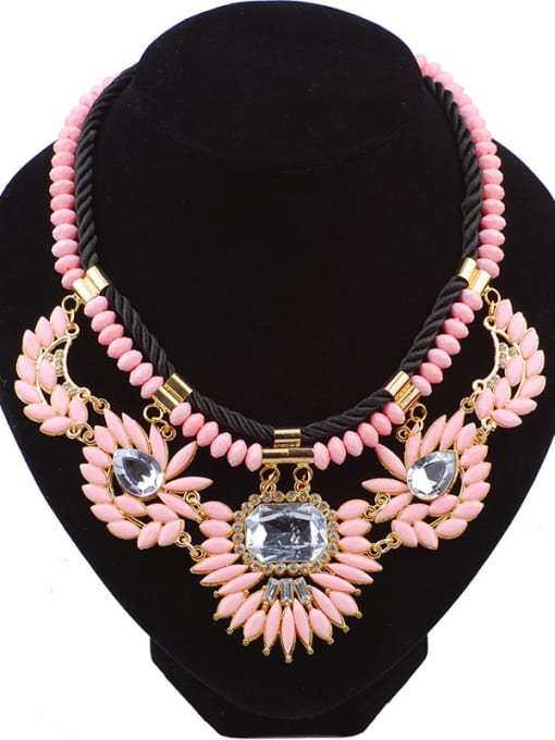 Pink Bohemia Retro style Resin-covered Woven Rope Necklace