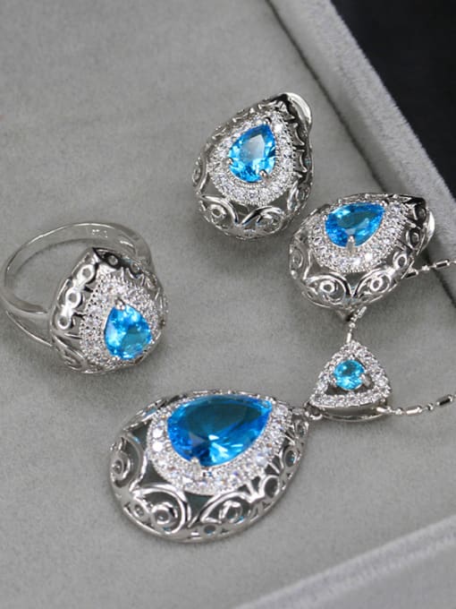 Aquamarine Ring 6 Yards Retro Wedding Accessories Color Jewelry Set