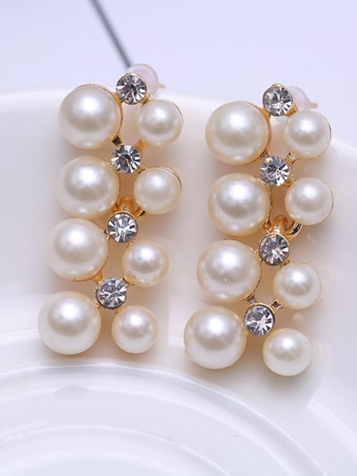 Qunqiu Fashion White Imitation Pearls Cubic Rhinestones Alloy Two Pieces Jewelry Set 1