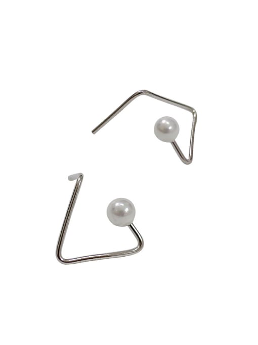 DAKA Simple Artificial Pearl Hollow Opening Triangle Silver Stud Earrings 0