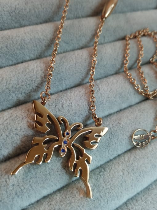 Rose Gold Stainless Steel 18K Rose Gold Sapphire Butterfly Necklace