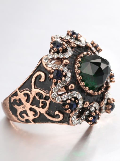 Gujin Retro style Black Enamel Green Glass stone White Crystals Ring 2