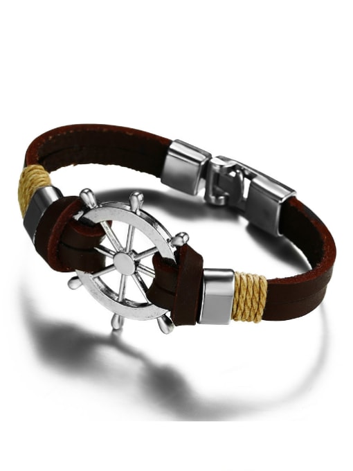 brown Personality Black Artificial Leather Geometric Alloy Bracelet