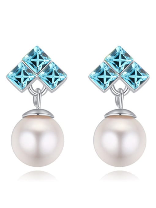 light blue Fashion Square austrian Crystals Imitation Pearl Alloy Stud Earrings