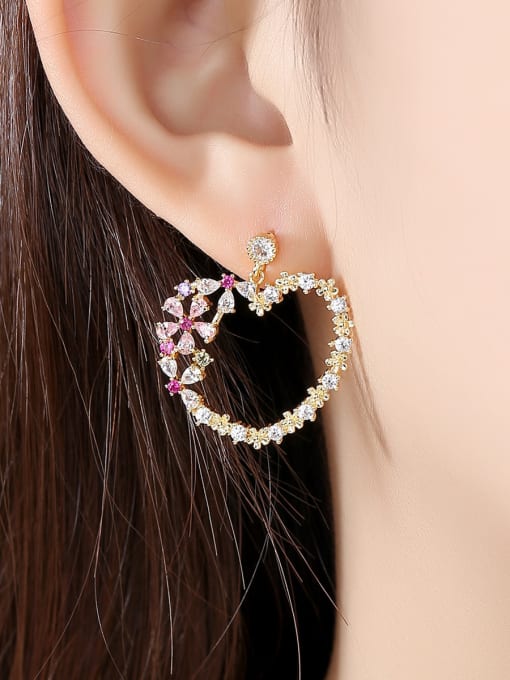 BLING SU Copper With Cubic Zirconia  Simplistic Heart Chandelier Earrings 1
