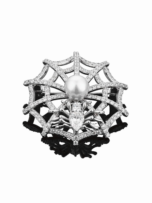 Wei Jia Punk style Imitation Pearl Spider Web Copper Brooch 0