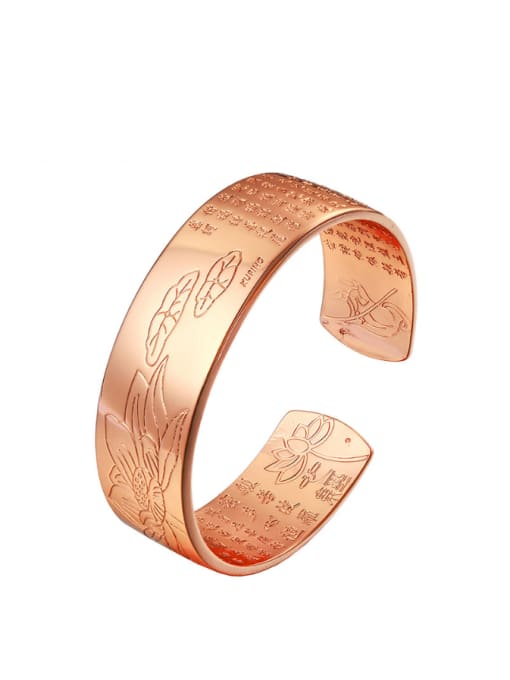 Rose Gold Copper Alloy 24K Gold Plated Ethnic Buddhism Character Opening Bangle