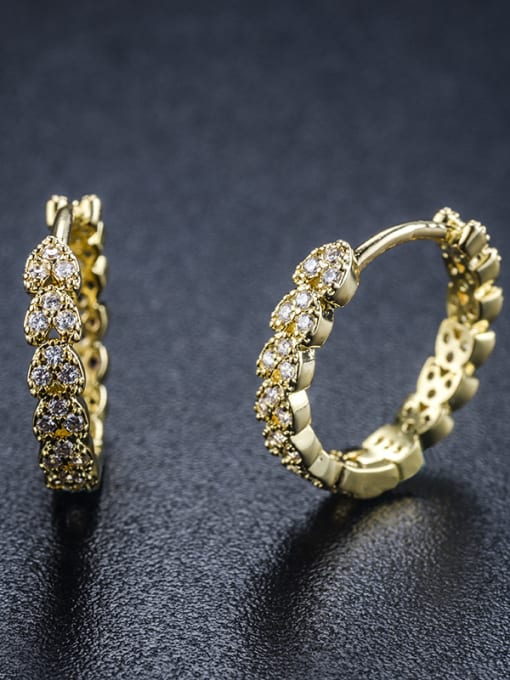 Gold New micro-inlaid zircon wheat grain circle earrings