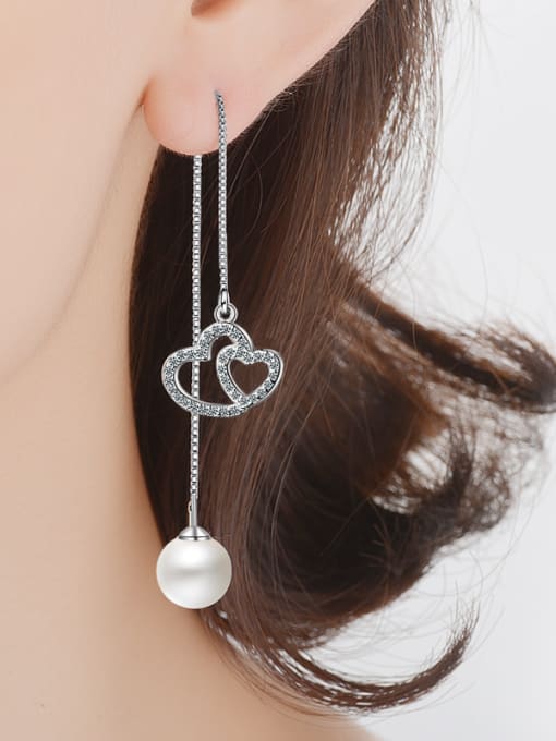 Rosh Fashion Imitation Pearl Zirconias Heart Line Earrings 1