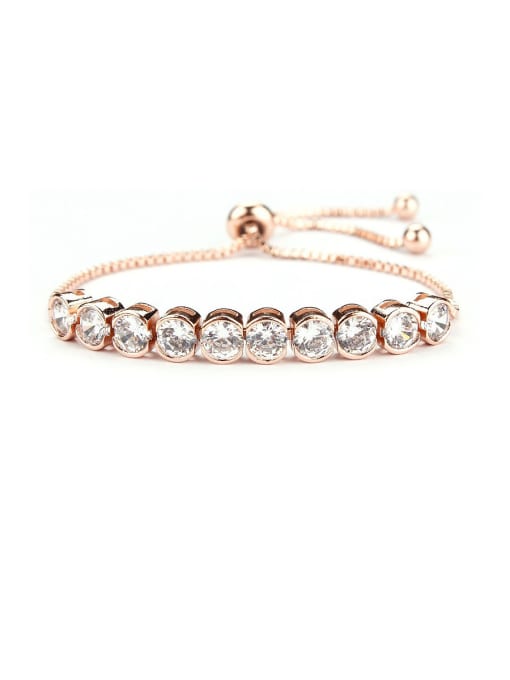Rose Gold Copper With Cubic Zirconia  Simplistic Round adjustable Bracelets