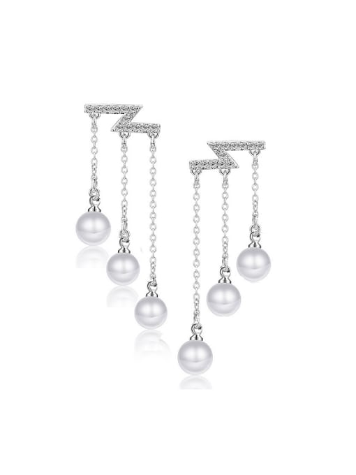 AI Fei Er Fashion Little Imitation Pearls Tiny Zirconias Drop Earrings 0