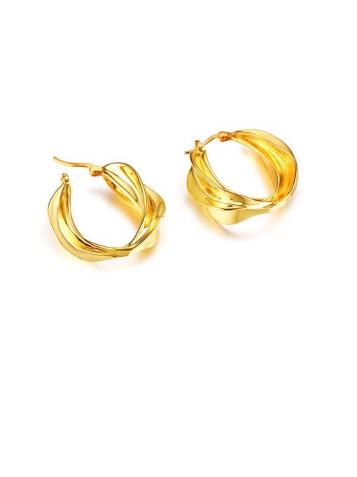 CONG Stainless Steel With Gold Plated Simplistic Round Clip On Earrings 3