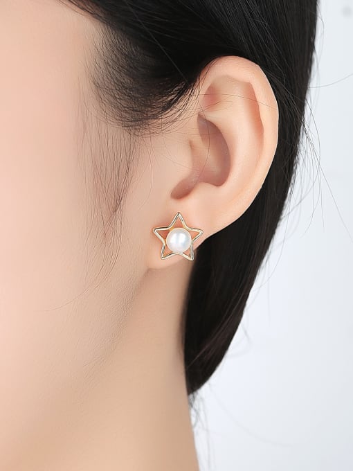 CCUI Sterling silver natural pearl fashion Pentagram star earrings 1