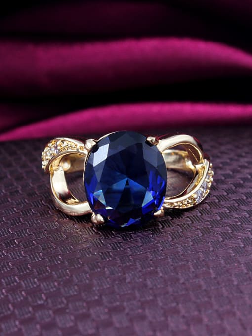 SANTIAGO Blue 18K Gold Plated Oval Shaped Zircon Ring 2