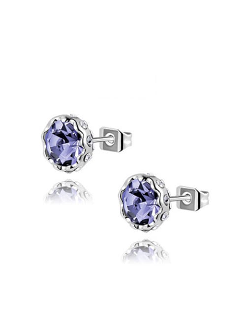 Platinum Purple Zircon Round Shaped Stud Earrings