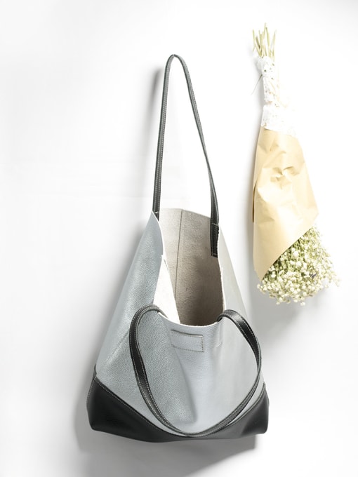 Light grey Fashion contrast color leather tote bag