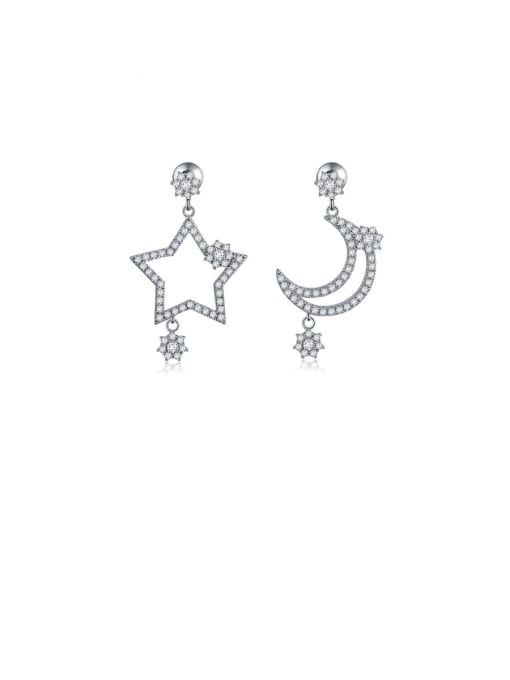 BLING SU Copper With Platinum Plated Fashion Star Moon Asymmetry Drop Earrings 0