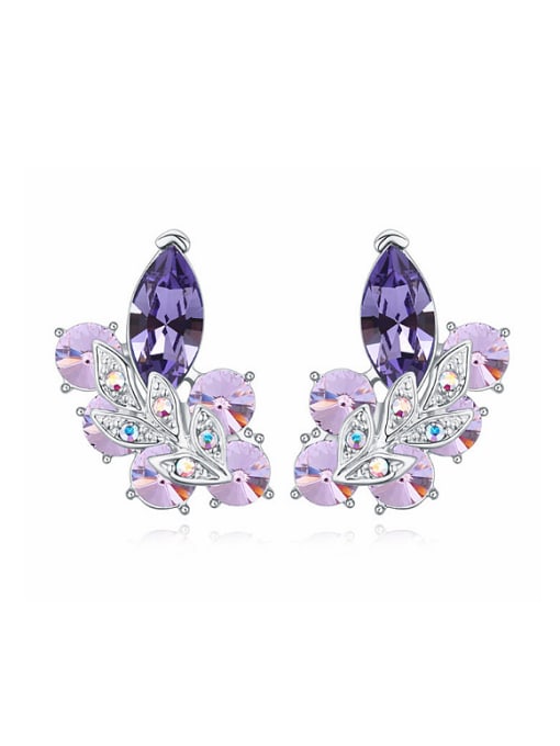 purple Fashion Leaves Geometrical austrian Crystals Alloy Stud Earrings