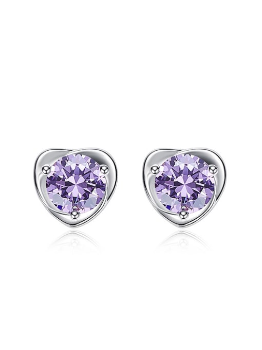 CEIDAI Tiny Purple Zircon Heart-shaped Stud Earrings 0
