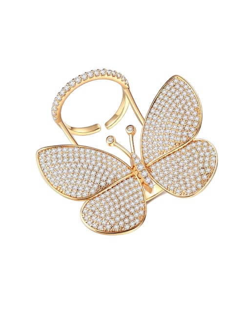 BLING SU Copper With Gold Plated Exaggerated butterfly  Free Size Statement Rings 0