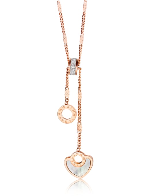 1477 - Rose Gold Stainless Steel With Rose Gold Plated Fashion Heart with Rome number Necklaces