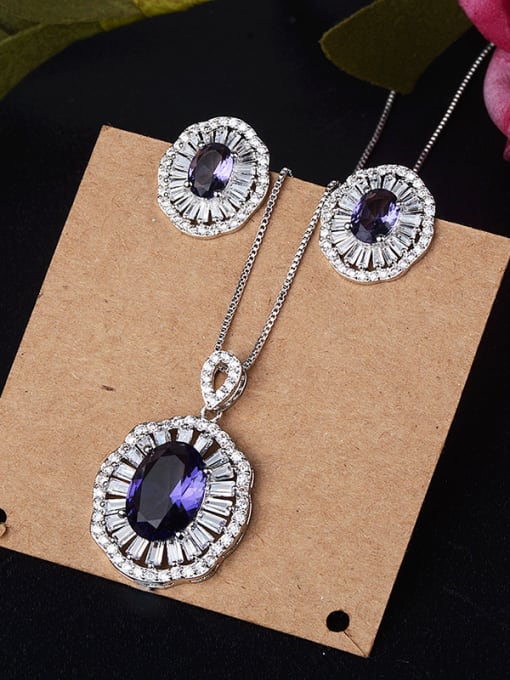 purple Copper With Glass stone Classic Oval 2 Piece Jewelry Set