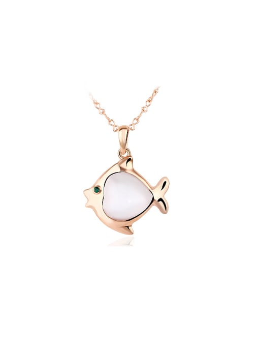 Rose Gold, White Fashion Opal 18K Rose Gold Bubble Fish Shaped Necklace