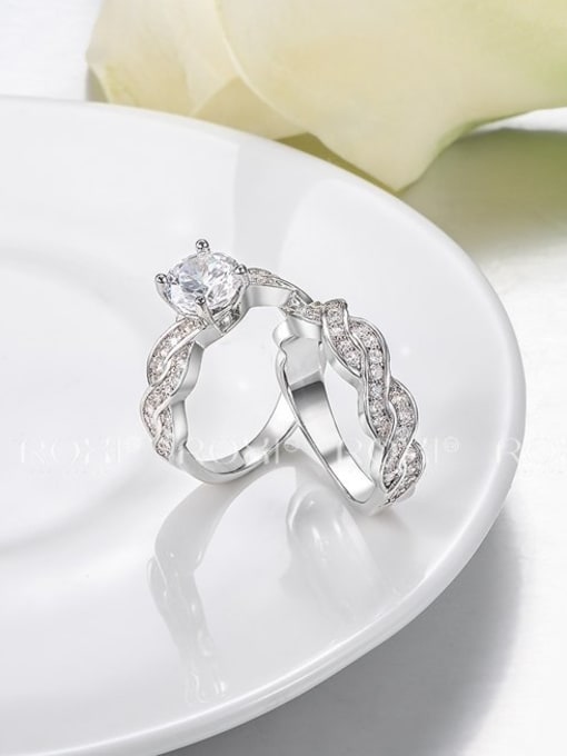 Ronaldo Elegant Round Shaped Platinum Plated Zircon Ring Set 1