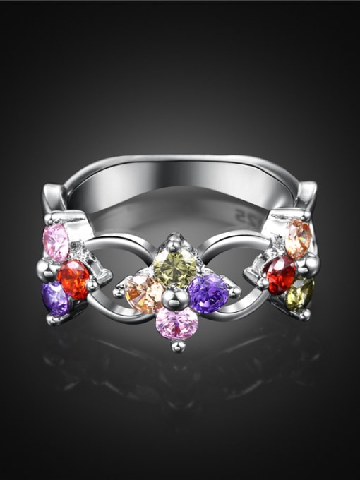 multi-color Trendy Colorful Flower Shaped Zircon Platinum Plated Ring