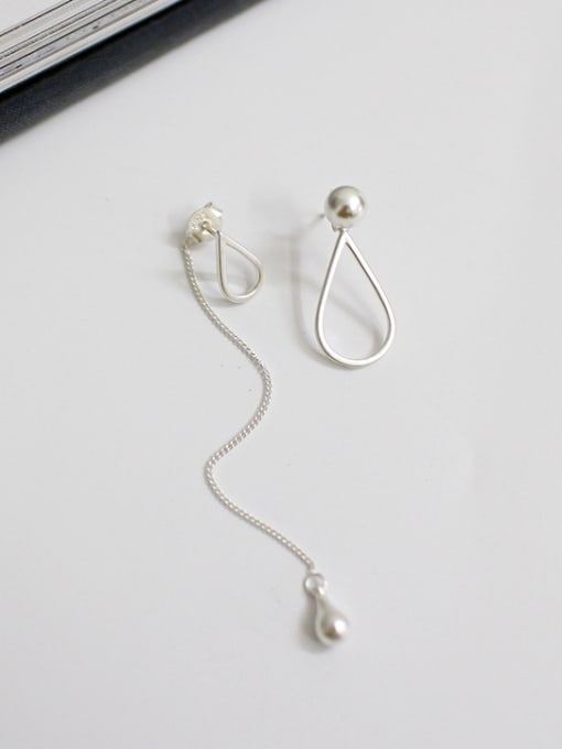 DAKA Fashion Smooth Little Beads Silver Asymmetrical Stud Earrings 0