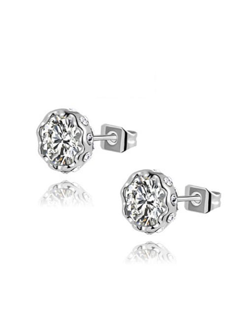 Platinum White Round Shaped Austria Crystal Earrings