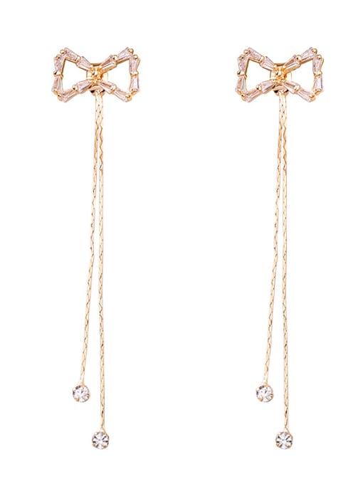 Girlhood Alloy With Gold Plated Simplistic Bowknot Threader Earrings 2