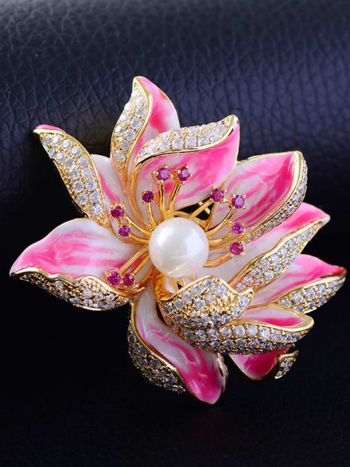 Hua Copper With cubic zirconia Romantic Flower peony Brooches 1