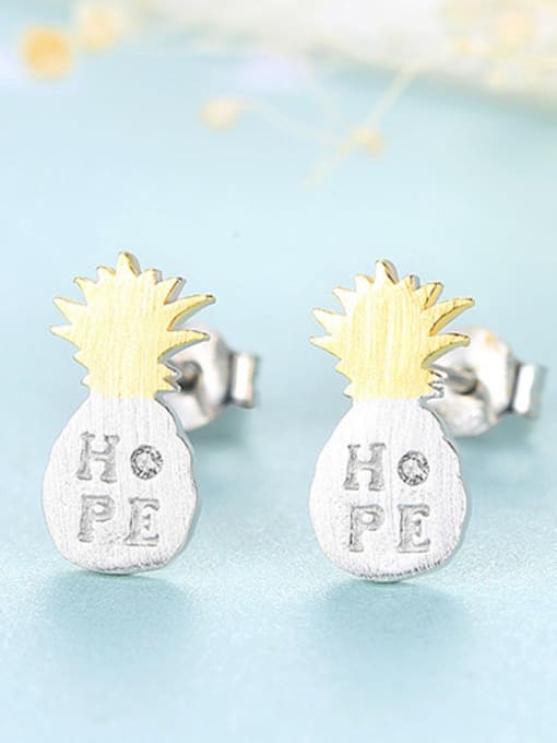 Sliver 925 Sterling Silver With Glossy  Simplistic Friut Pineapple Stud Earrings