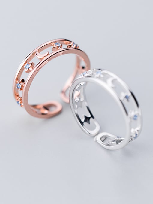 Rosh 925 Sterling Silver With Rose Gold Plated Simplistic Star Moon Free Size Rings 0
