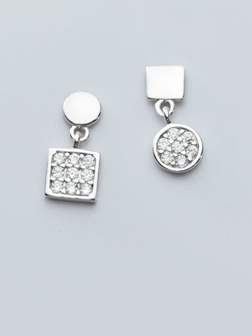 Rosh 925 Sterling Silver With Cubic Zirconia Simplistic Geometric Stud Earrings 0