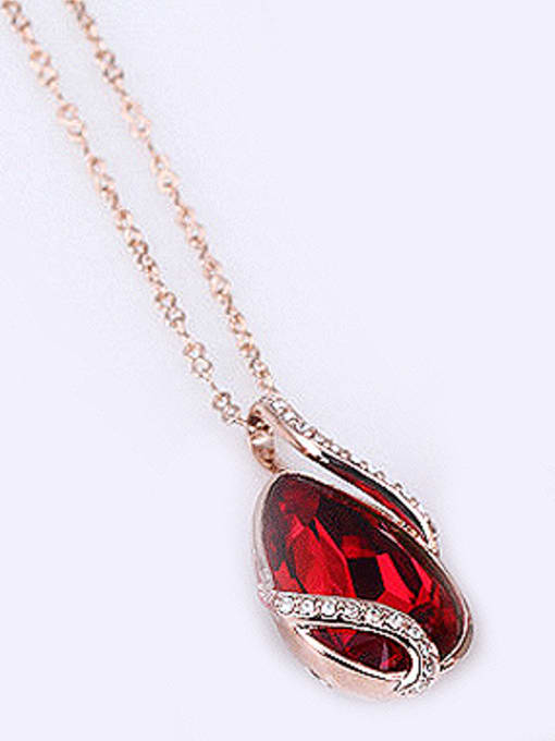 Rose Gold, Red Fashion Women Crystal Water Drop Shaped Long Necklace