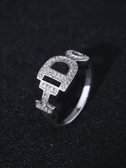 Wei Jia Personalized Monogram Cubic Zirconias Platinum Plated Copper Ring 2