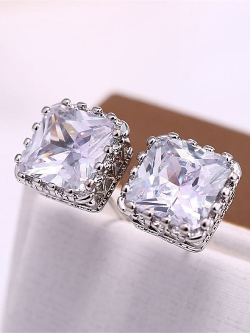 Wei Jia Simple Square Zircon Platinum Plated Copper Stud Earrings 1