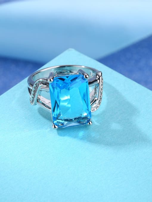 Blue Fresh Blue Square Shaped Glass Bead Women Ring