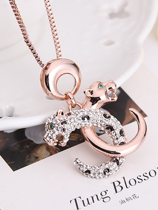 BESTIE Alloy Rose Gold Plated Fashion Leopards Rhinestones Two Pieces Jewelry Set 1