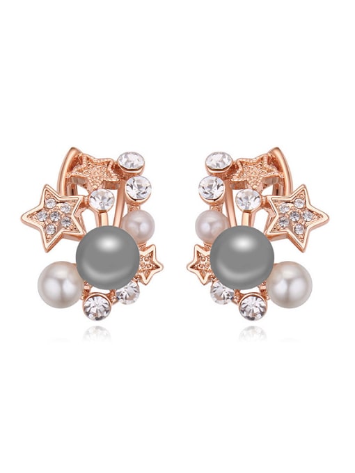 QIANZI Fashion Imitation Pearls Stars Rose Gold Plated Alloy Stud Earrings 0