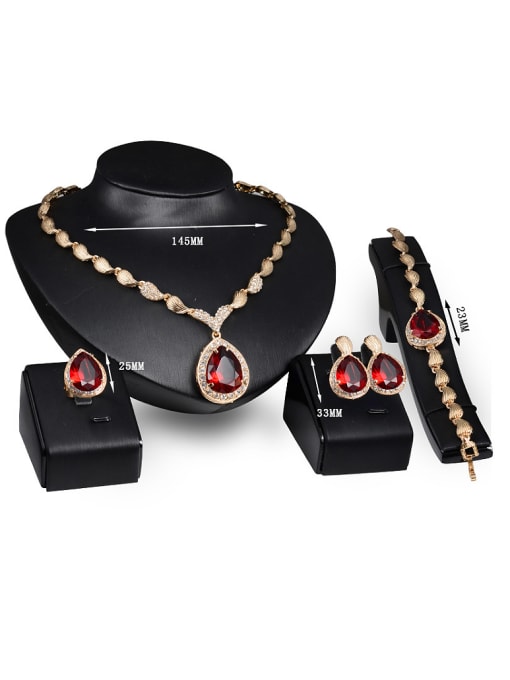 BESTIE Alloy Imitation-gold Plated Vintage style Water Drop shaped Ruby Four Pieces Jewelry Set 2