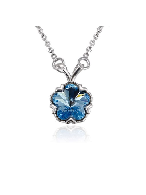 Blue Copper Alloy White Gold Plated Fashion Flower Crystal Necklace